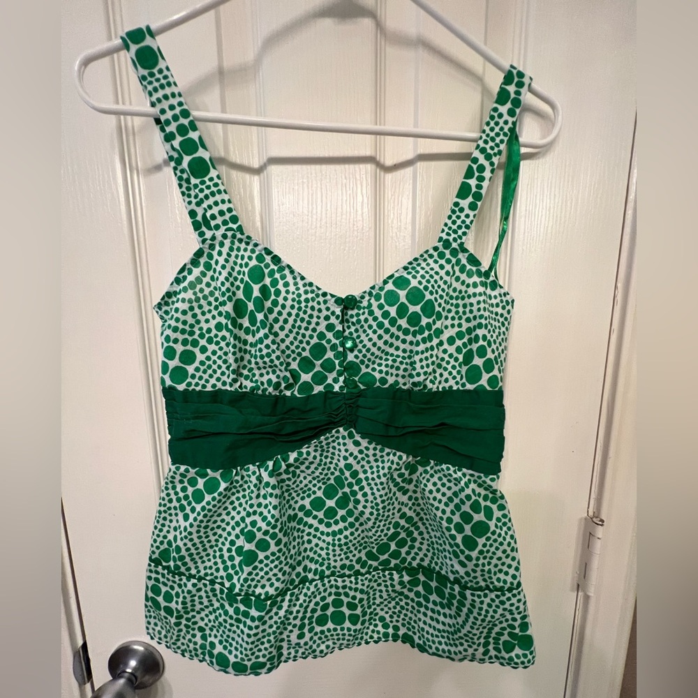 Anthropologie Edme & Esyllte Green & White Polka Dot Top – Size 0